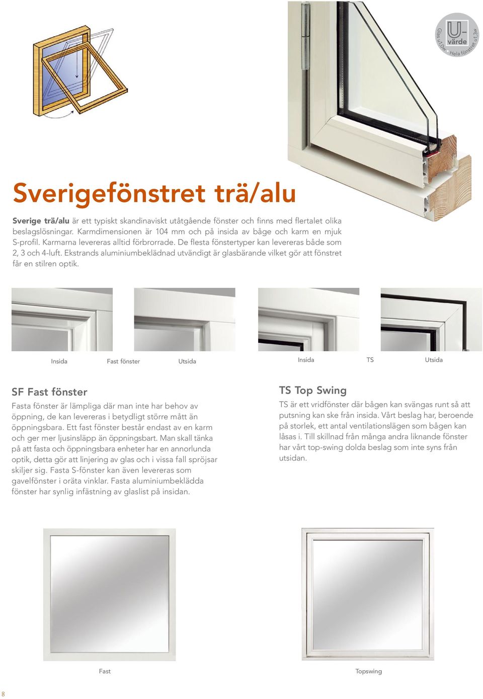 Ekstrands aluminiumbeklädnad utvändigt är glasbärande vilket gör att fönstret får en stilren optik.