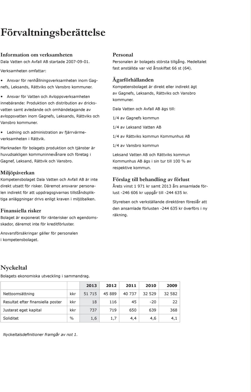 Ansvar för Vatten och Avloppsverksamheten innebärande: Produktion och distribution av dricksvatten samt avledande och omhändetagande av avloppsvatten inom Gagnefs, Leksands, Rättviks och Vansbro