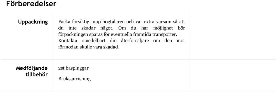 Om du har möjlighet bör förpackningen sparas för eventuella framtida