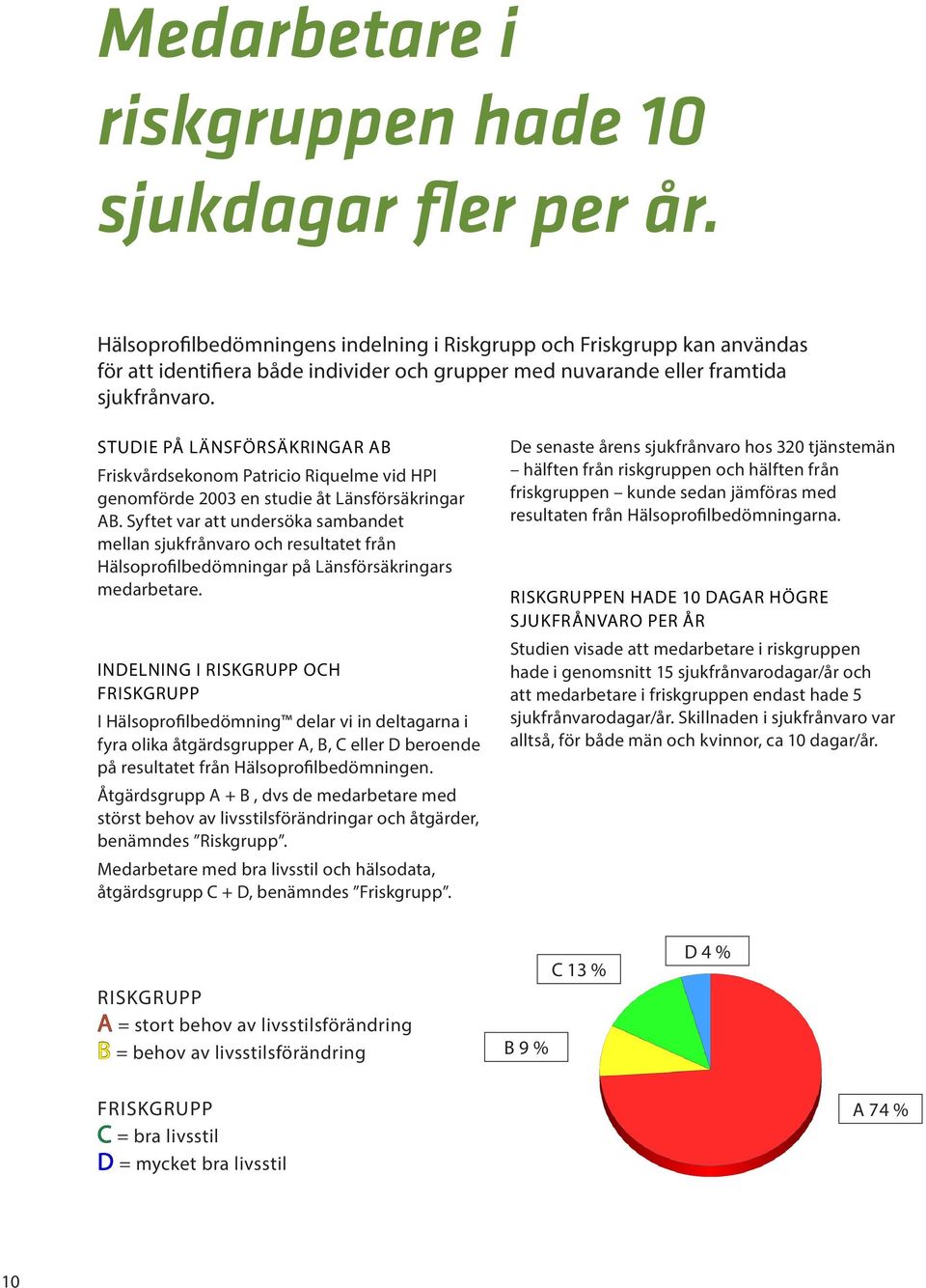 STUDIE PÅ LÄNSFÖRSÄKRINGAR AB Friskvårdsekonom Patricio Riquelme vid HPI genomförde 2003 en studie åt Länsförsäkringar AB.