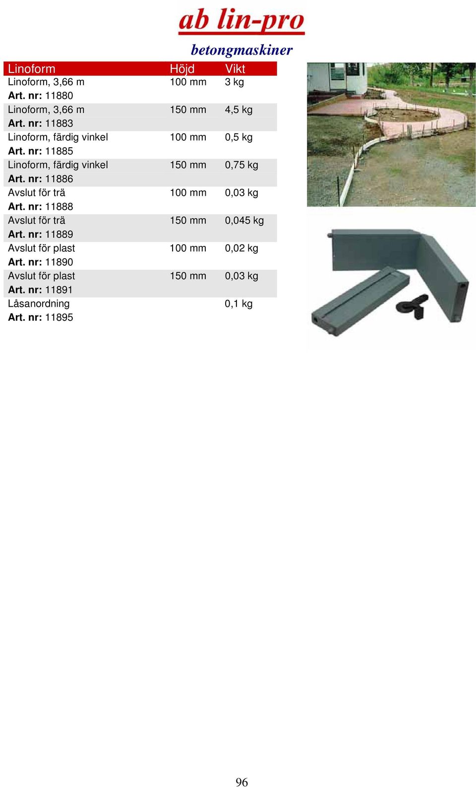 nr: 11886 Avslut för trä 100 mm 0,03 kg Art. nr: 11888 Avslut för trä 150 mm 0,045 kg Art.