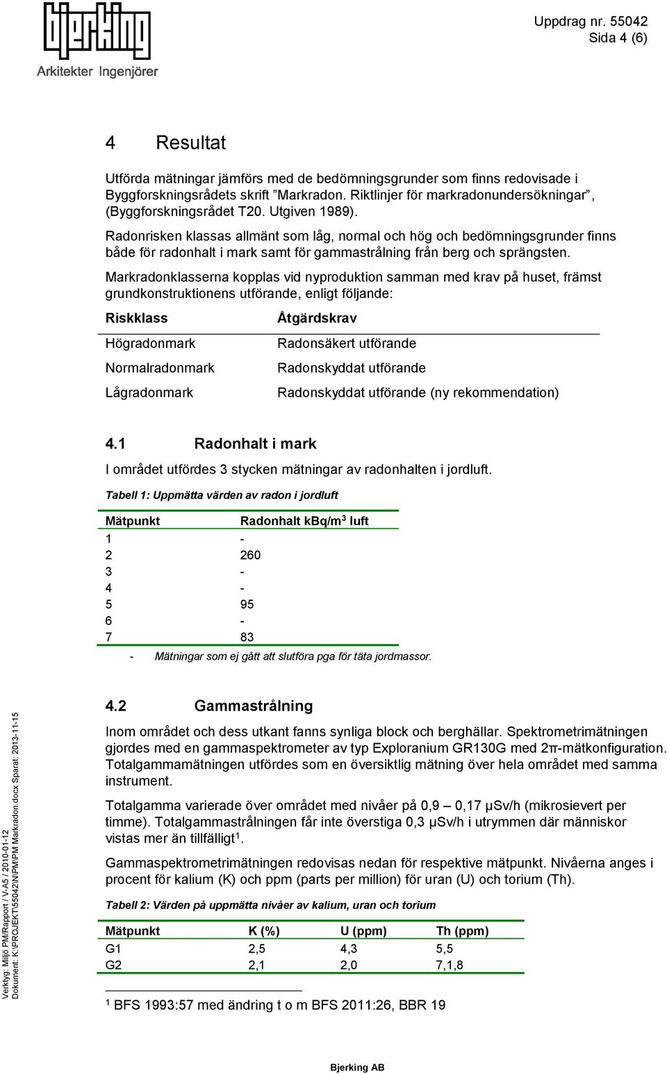 Markradonklasserna kopplas vid nyproduktion samman med krav på huset, främst grundkonstruktionens utförande, enligt följande: Riskklass Högradonmark Normalradonmark Lågradonmark Åtgärdskrav