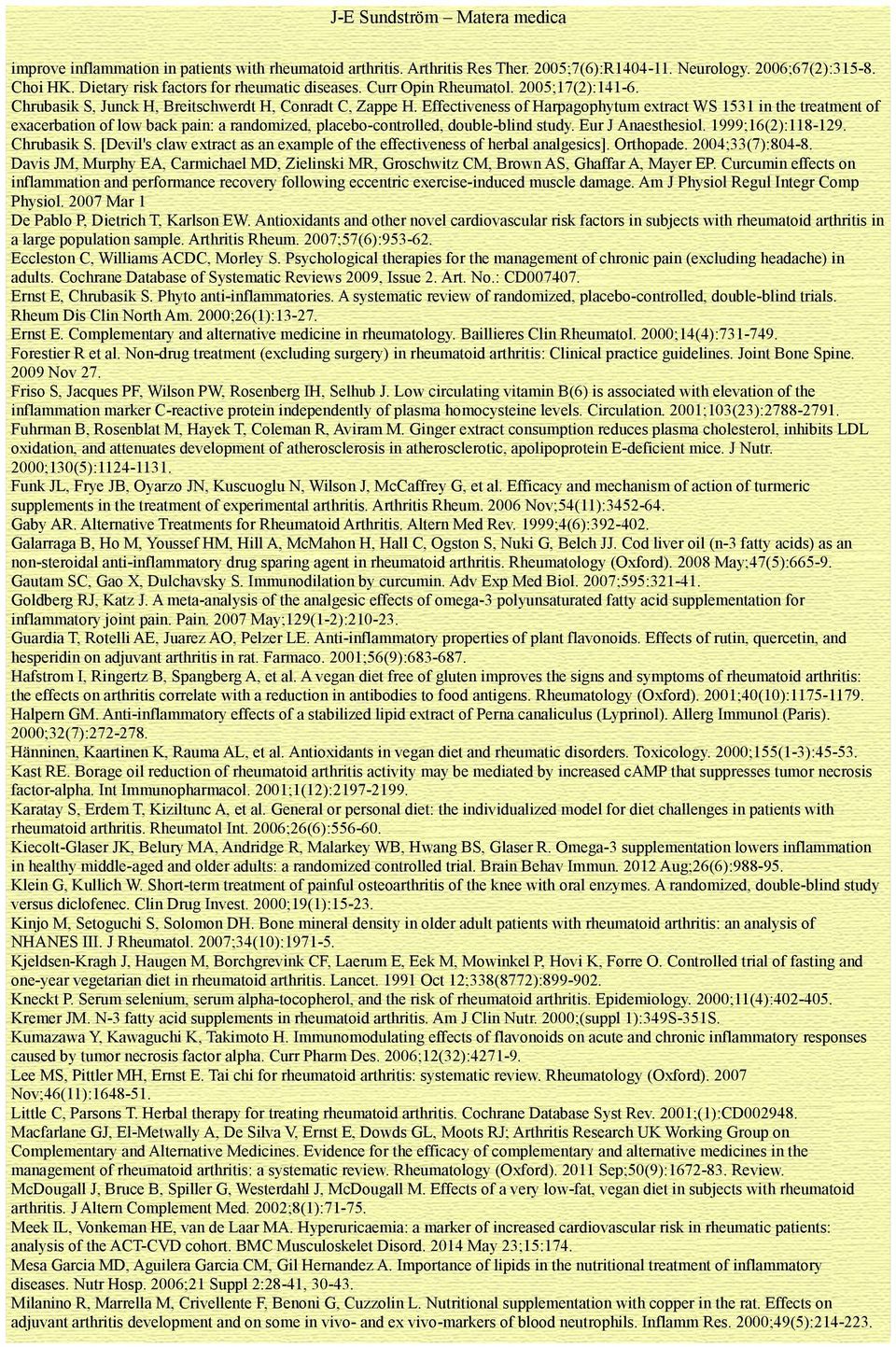 Effectiveness of Harpagophytum extract WS 1531 in the treatment of exacerbation of low back pain: a randomized, placebo-controlled, double-blind study. Eur J Anaesthesiol. 1999;16(2):118-129.