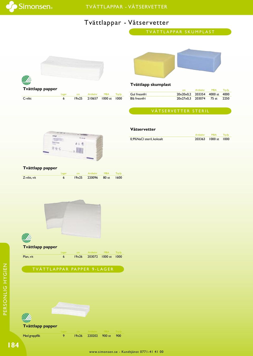 R S T E R I L Våtservetter 0,9%NaCl steril, koksalt 203363 1000 st 1000 Lager cm Z-vikt, vit 6 19x25 220096 80 st 1600 Lager cm
