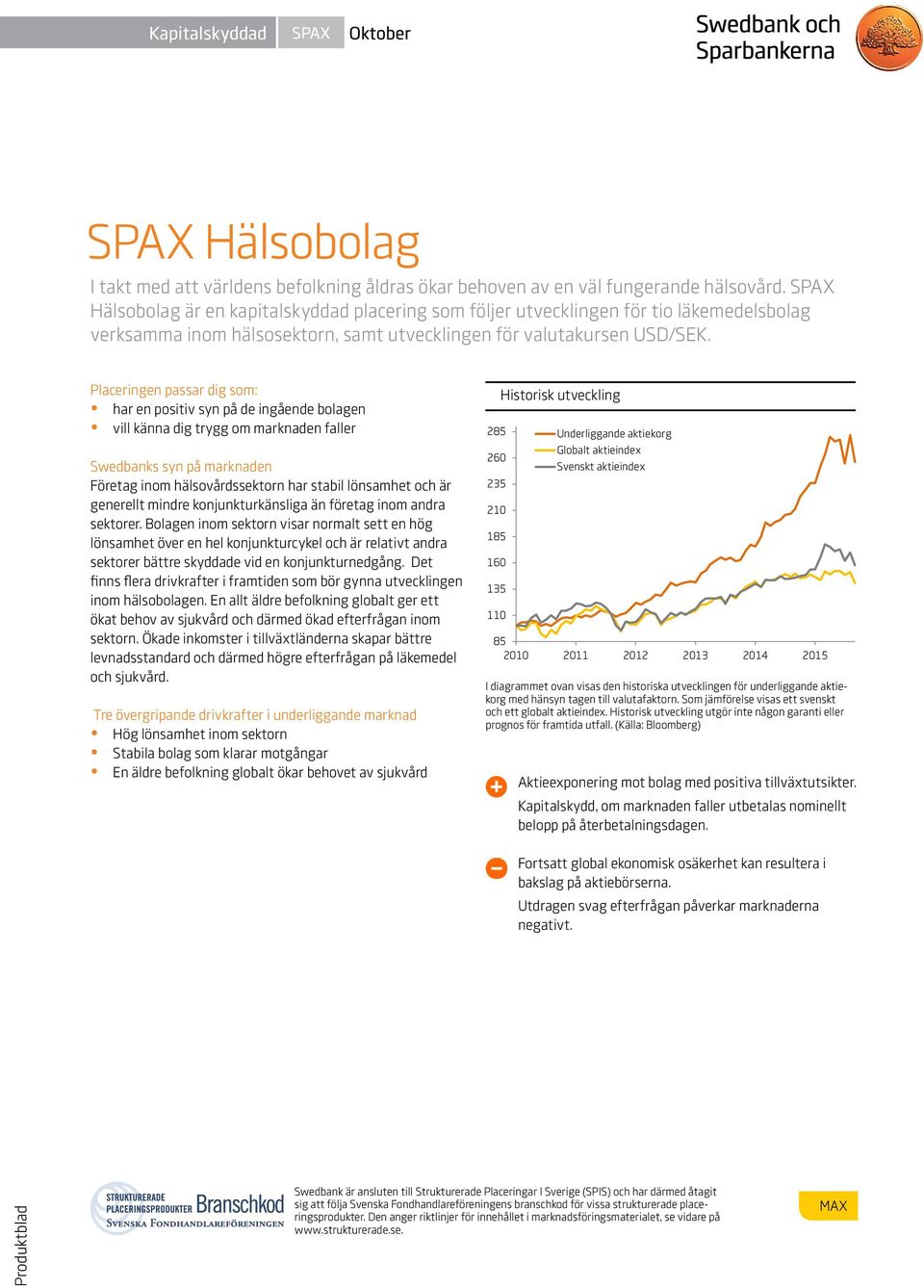 Placeringen passar dig som: har en positiv syn på de ingående bolagen vill känna dig trygg om marknaden faller Swedbanks syn på marknaden Företag inom hälsovårdssektorn har stabil lönsamhet och är
