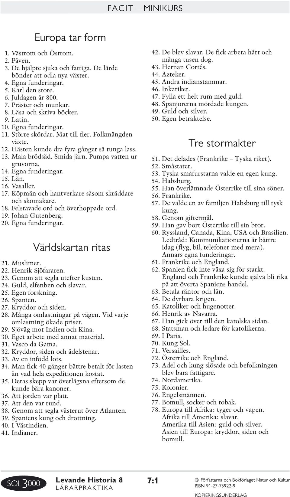 Smida järn. Pumpa vatten ur gruvorna. 14. Egna funderingar. 15. Län. 16. Vasaller. 17. Köpmän och hantverkare såsom skräddare och skomakare. 18. Felstavade ord och överhoppade ord. 19.