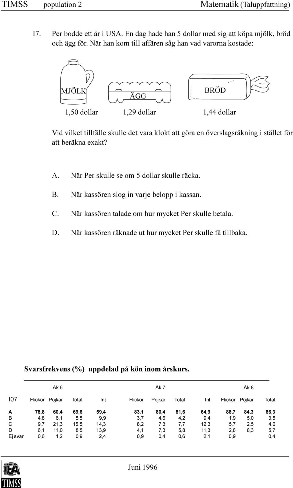 beräkna exakt? A. När Per skulle se om 5 dollar skulle räcka. B. När kassören slog in varje belopp i kassan. C. När kassören talade om hur mycket Per skulle betala. D.