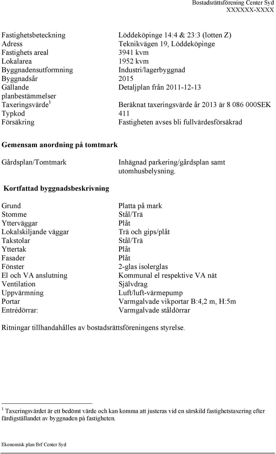 anordning på tomtmark Gårdsplan/Tomtmark Inhägnad parkering/gårdsplan samt utomhusbelysning.