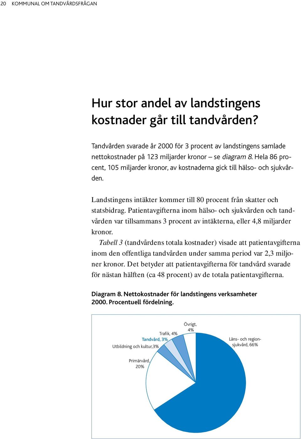 Hela 86 procent, 105 miljarder kronor, av kostnaderna gick till hälso- och sjukvården. Landstingens intäkter kommer till 80 procent från skatter och statsbidrag.