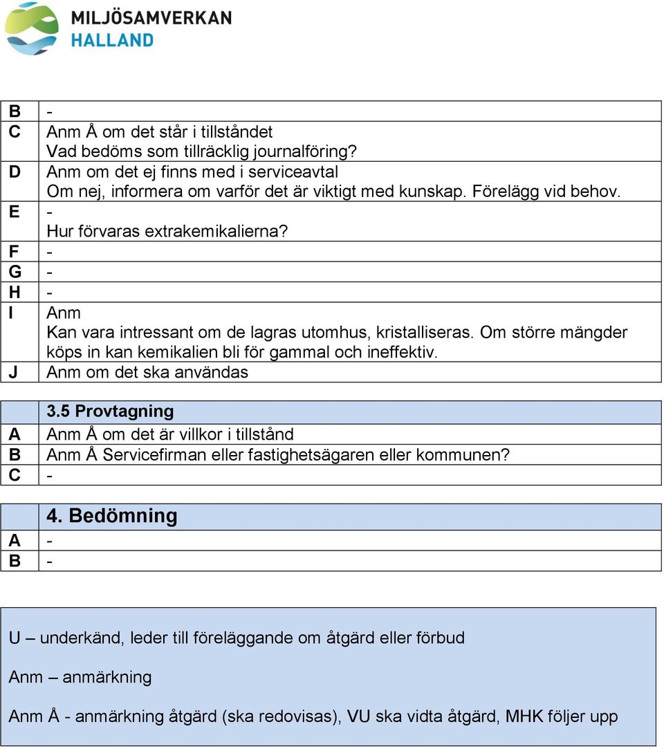 F - G - H - I J Anm Kan vara intressant om de lagras utomhus, kristalliseras. Om större mängder köps in kan kemikalien bli för gammal och ineffektiv.