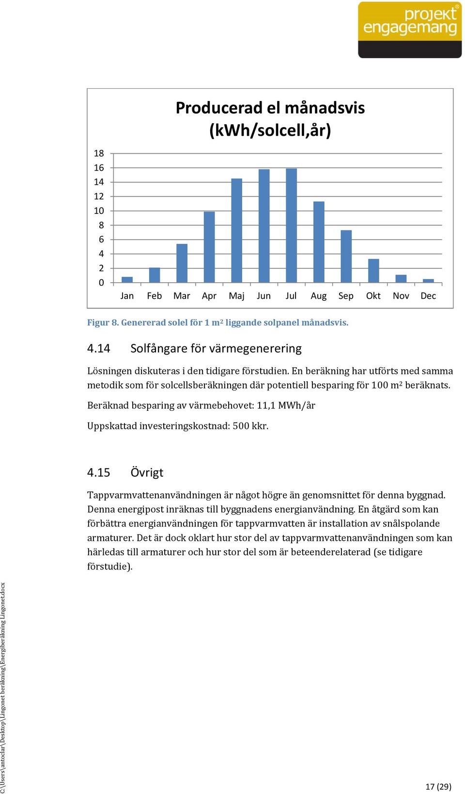 Beräknad besparing av värmebehovet: 11,1 MWh/år Uppskattad investeringskostnad: 500 kkr. 4.15 Övrigt Tappvarmvattenanva ndningen a r na got ho gre a n genomsnittet fo r denna byggnad.