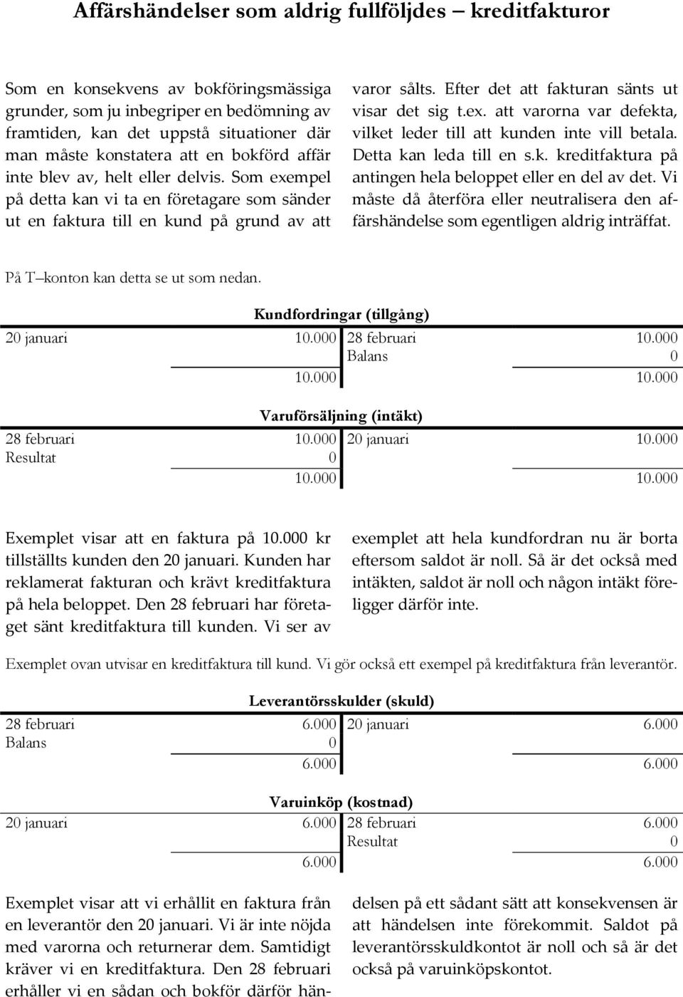 Efter det att fakturan sänts ut visar det sig t.ex. att varorna var defekta, vilket leder till att kunden inte vill betala. Detta kan leda till en s.k. kreditfaktura på antingen hela beloppet eller en del av det.