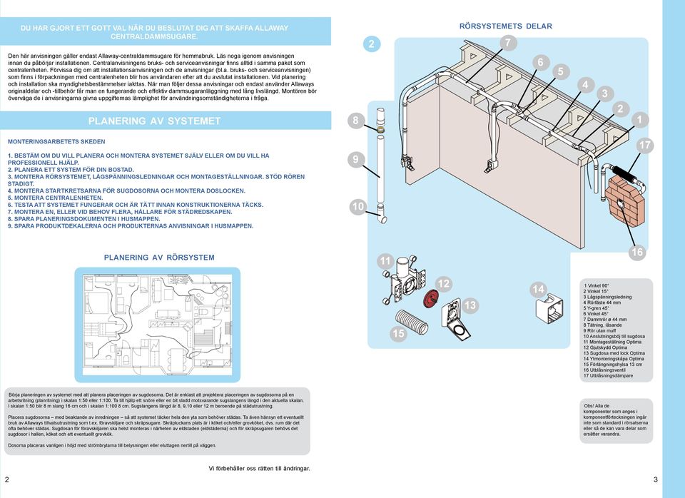 Förvissa dig om att installationsanvisningen och de anvisningar (bl.a. bruks- och serviceanvisningen) som finns i förpackningen med centralenheten blir hos användaren efter att du avslutat installationen.