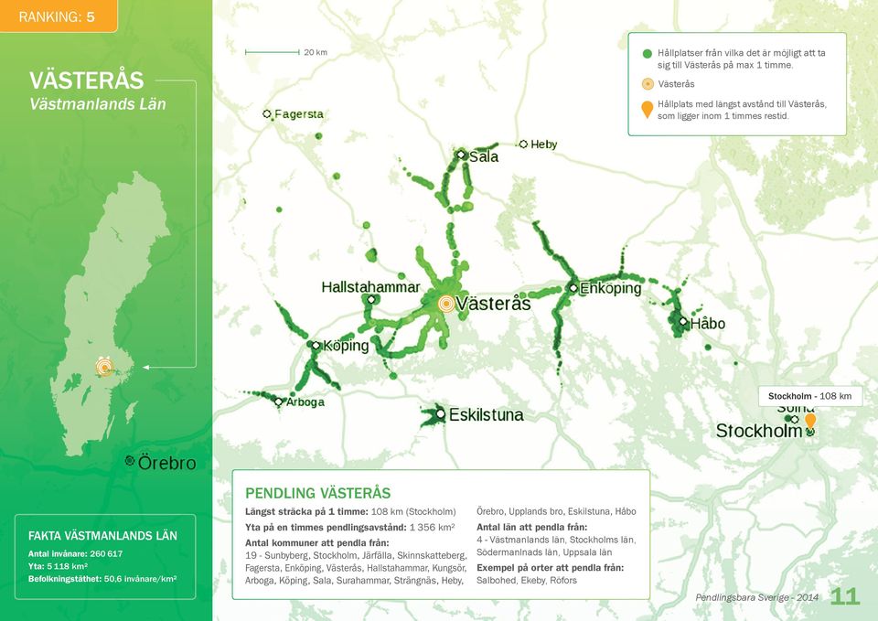 Befolkningstäthet: 50,6 invånare/km2 Längst sträcka på 1 timme: 108 km (Stockholm) Yta på en timmes pendlingsavstånd: 1 356 km2 19 - Sunbyberg, Stockholm,