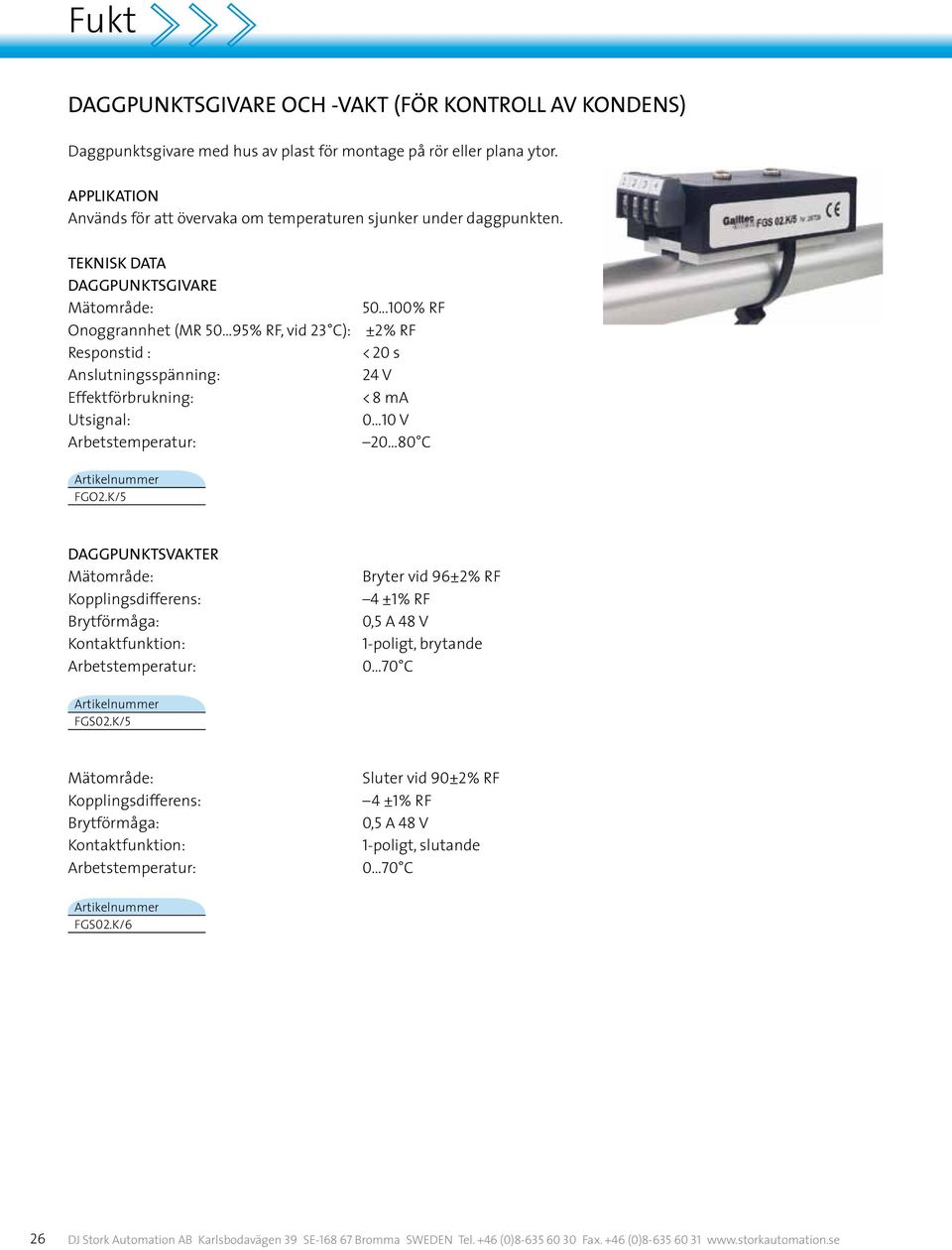 ..100 % RF ±2 % RF < 20 s 24 V < 8 ma 0 10 V 20 80 C Artikelnummer FGO2.