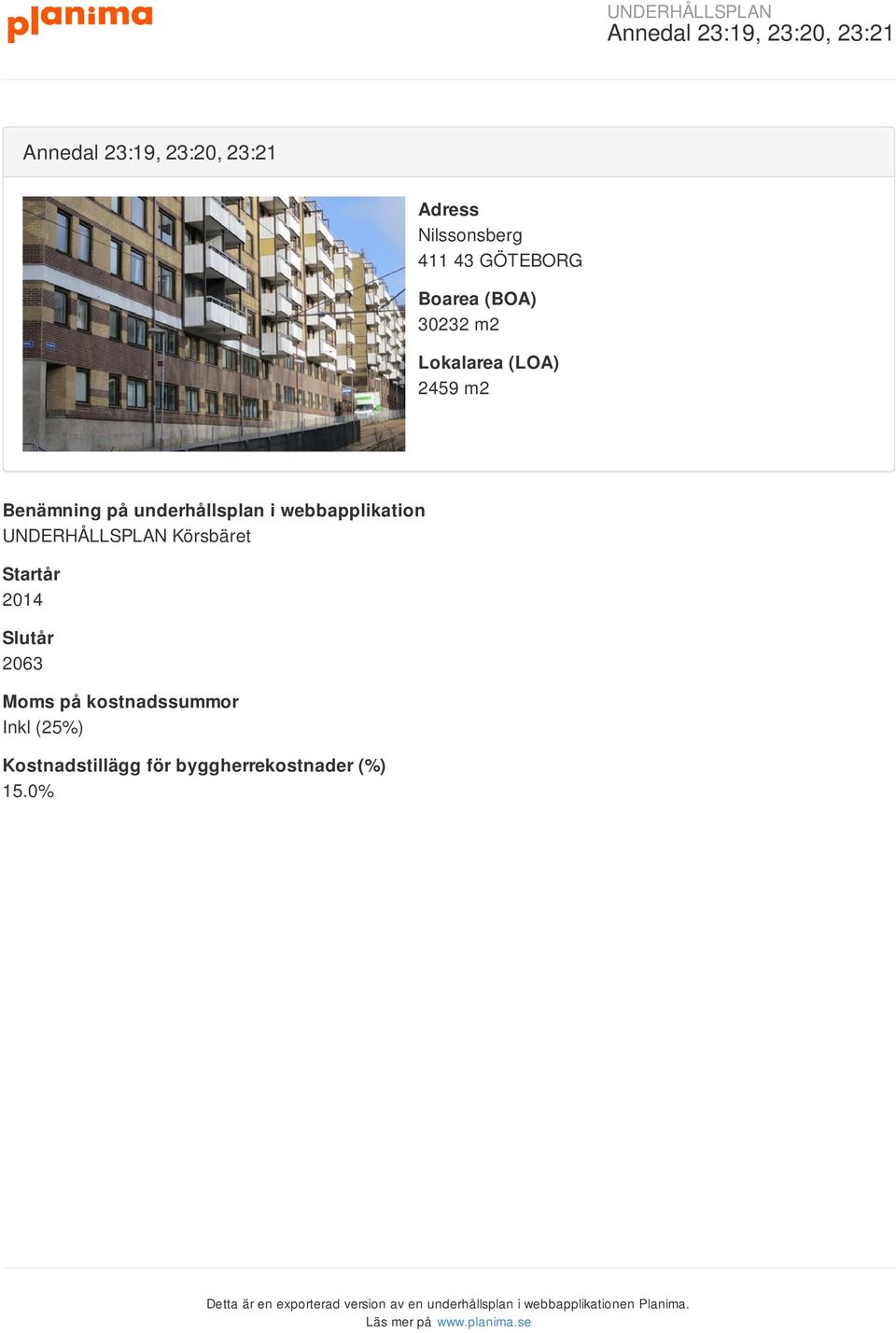 webbapplikation UNDERHÅLLSPLAN Körsbäret Startår 2014 Slutår