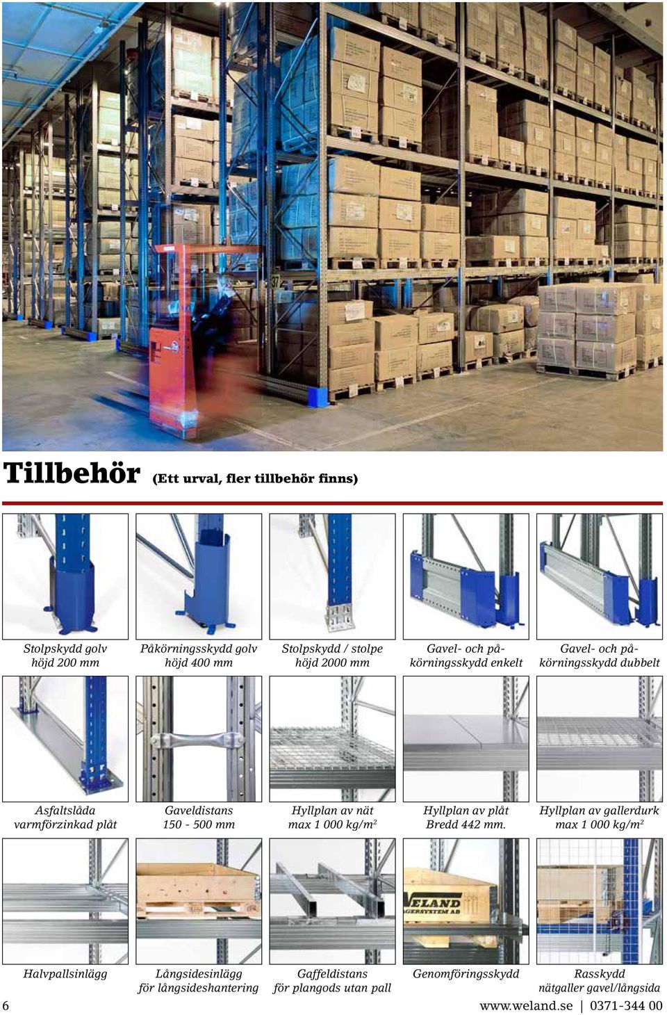 Hyllplan av nät max 1 000 kg/m 2 Hyllplan av plåt Bredd 442 mm.