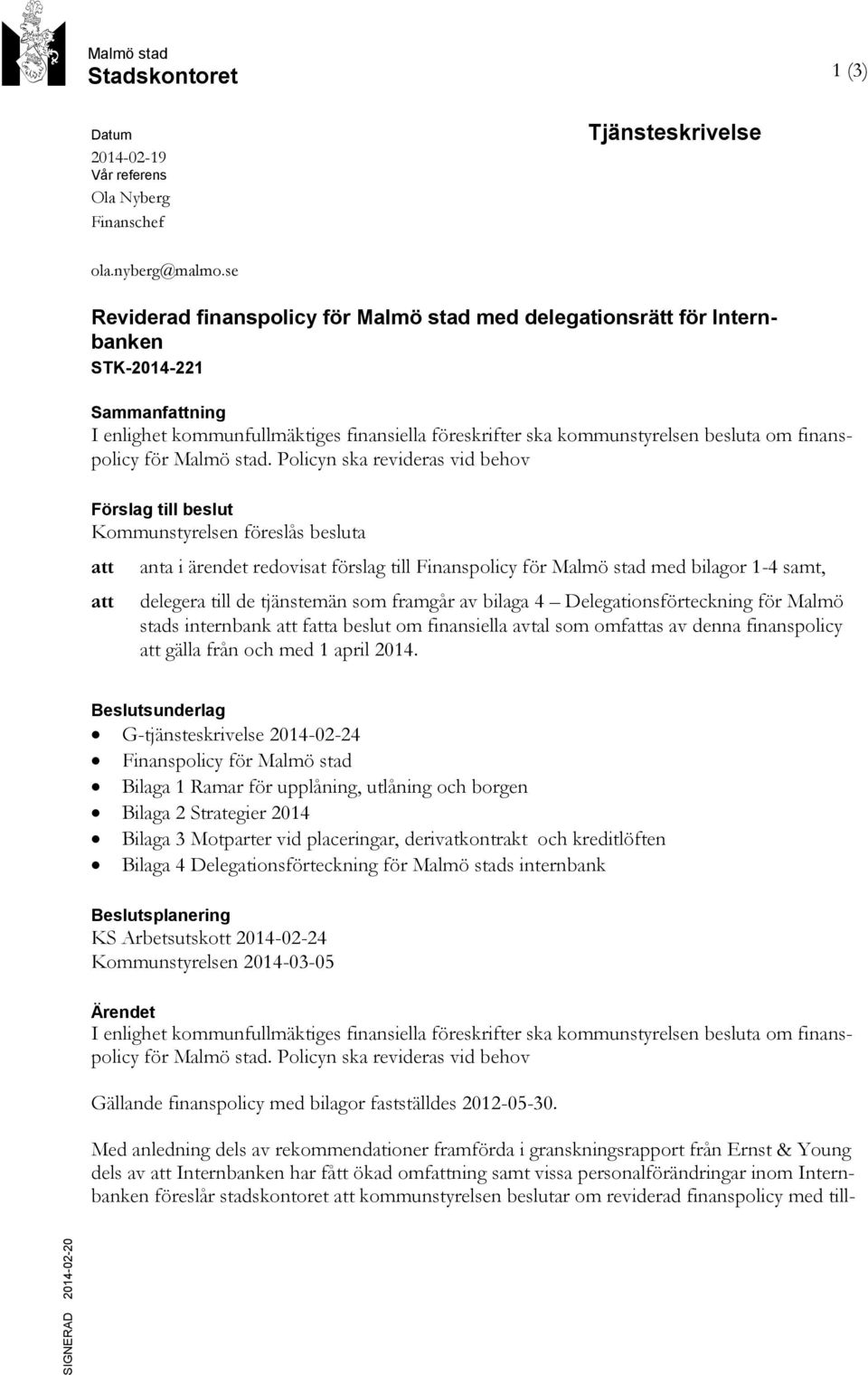finanspolicy för Malmö stad.