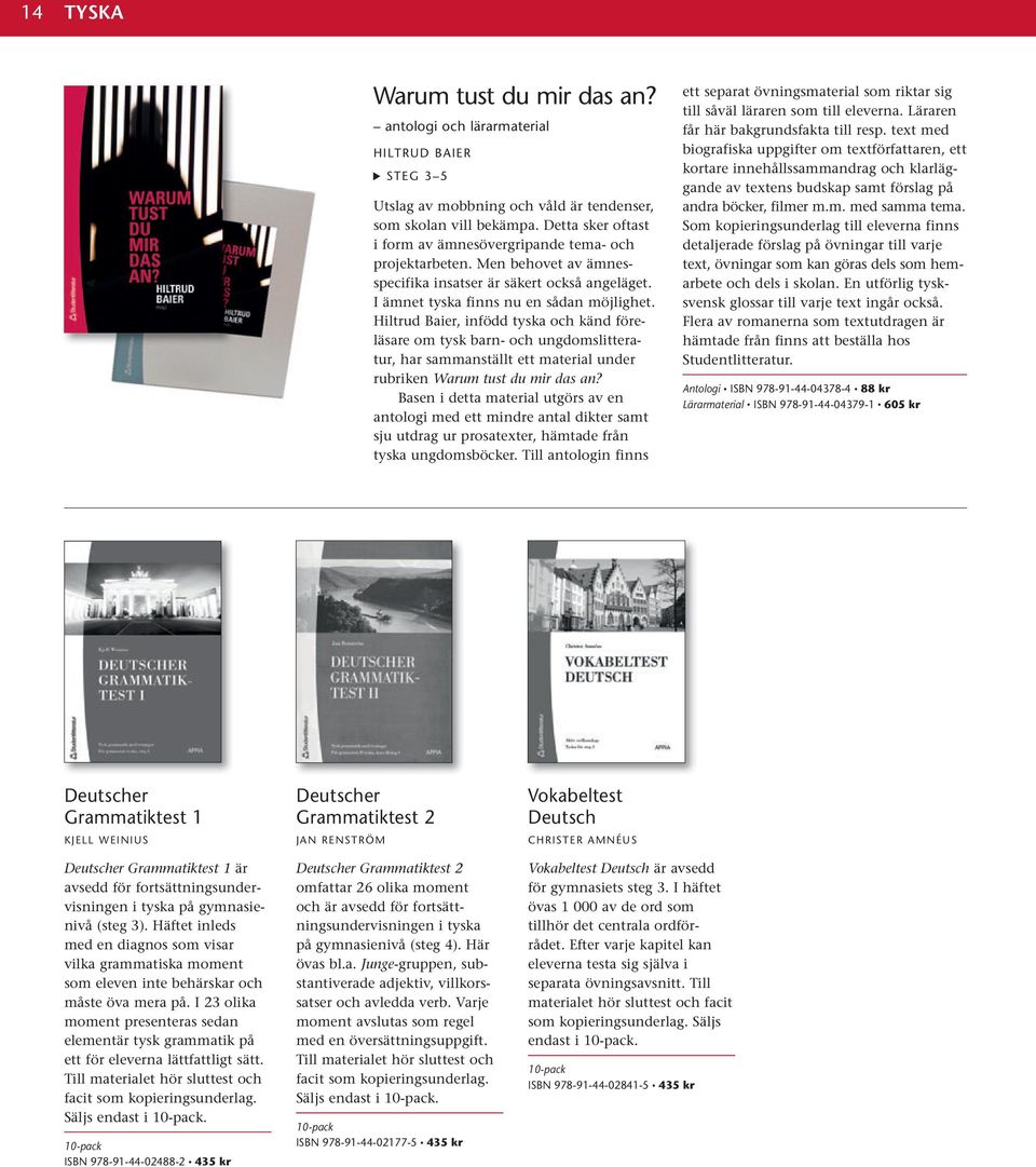 Hiltrud Baier, infödd tyska och känd föreläsare om tysk barn- och ungdomslitteratur, har sammanställt ett material under rubriken Warum tust du mir das an?