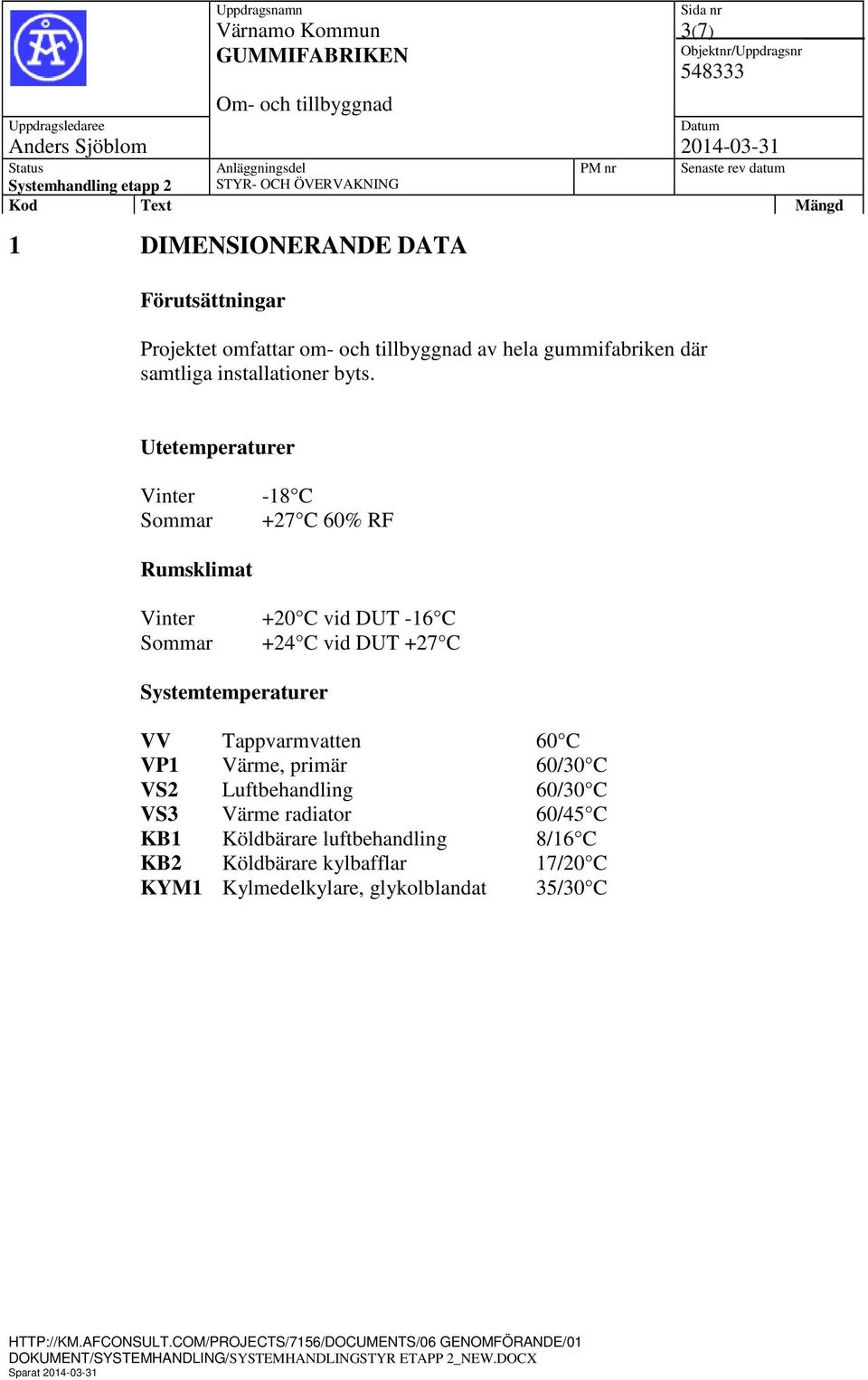 Utetemperaturer Vinter Sommar -18 C +27 C 60% RF Rumsklimat Vinter Sommar +20 C vid DUT -16 C +24 C vid DUT +27 C