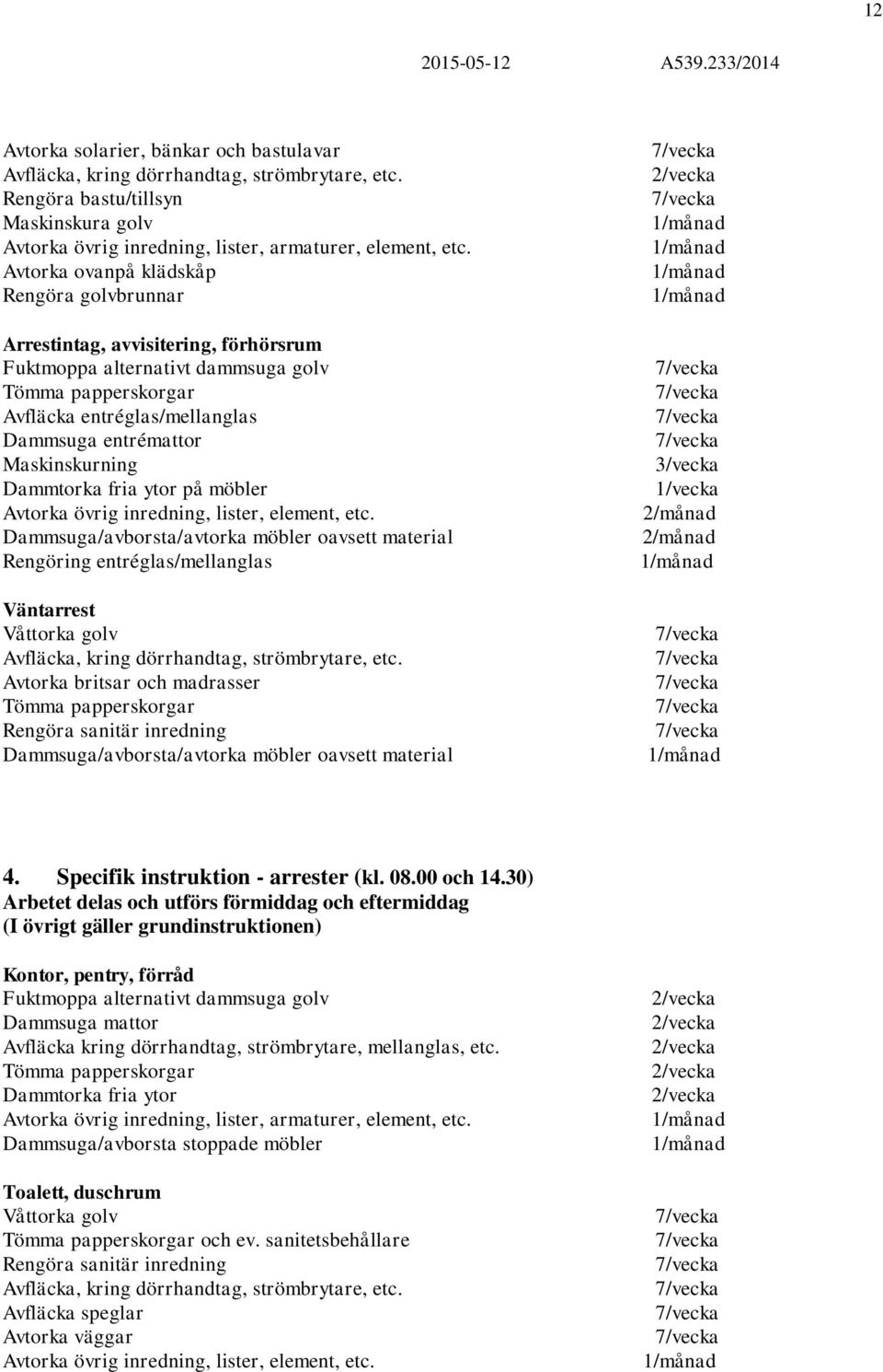 2/månad 4. Specifik instruktion - arrester (kl. 08.00 och 14.