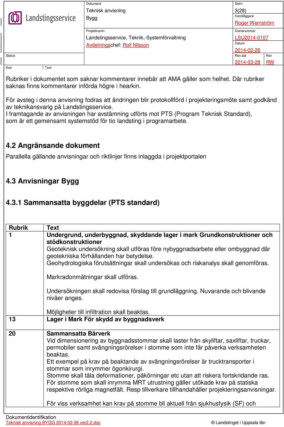 I framtagande av anvisningen har avstämning utförts mot PTS (Program Teknisk Standard), som är ett gemensamt systemstöd för tio landsting i programarbete. 4.