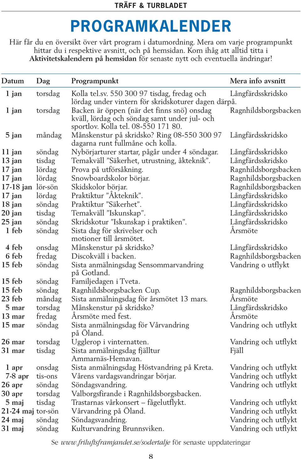 550 300 97 tisdag, fredag och Långfärdsskridsko lördag under vintern för skridskoturer dagen därpå.