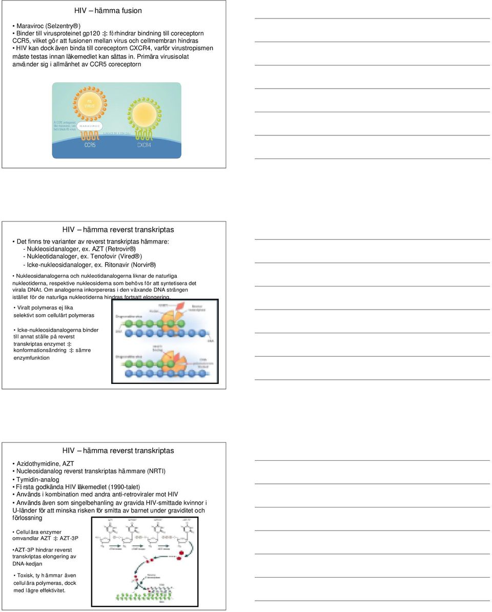Primära virusisolat använder sig i allmänhet av CCR5 coreceptorn HIV hämma reverst transkriptas Det finns tre varianter av reverst transkriptas hämmare: - Nukleosidanaloger, ex.