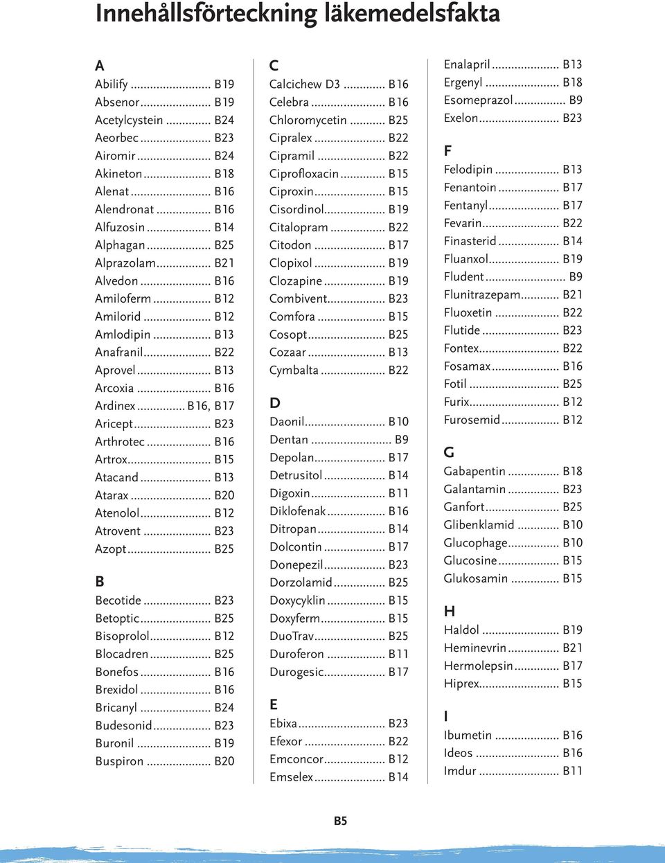 .. B15 Atacand... B13 Atarax... B20 Atenolol... B12 Atrovent... B23 Azopt... B25 B Becotide... B23 Betoptic... B25 Bisoprolol... B12 Blocadren... B25 Bonefos... B16 Brexidol... B16 Bricanyl.