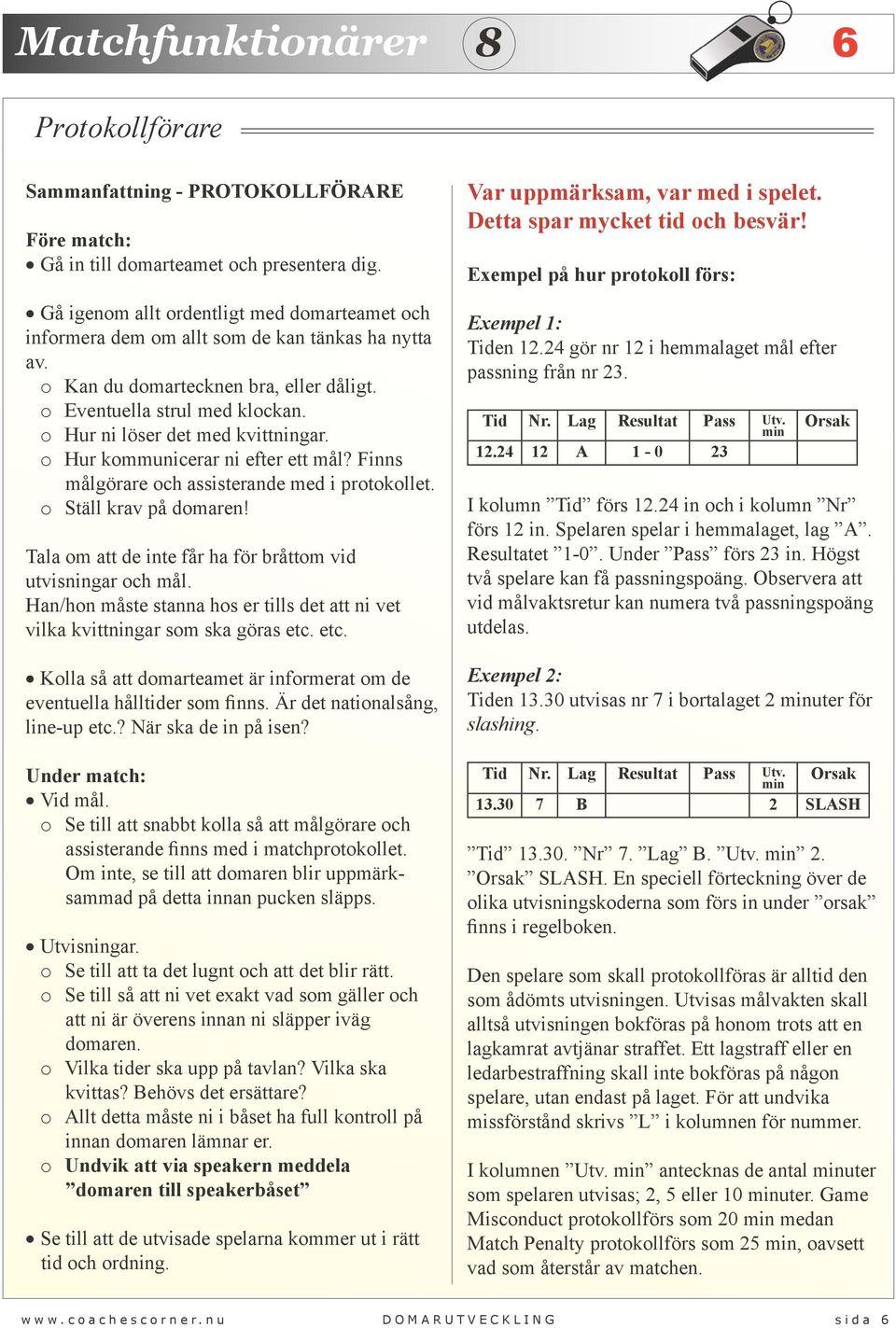 o Eventuella strul med klockan. o Hur ni löser det med kvittningar. o Hur kommunicerar ni efter ett mål? Finns målgörare och assisterande med i protokollet. o Ställ krav på domaren!