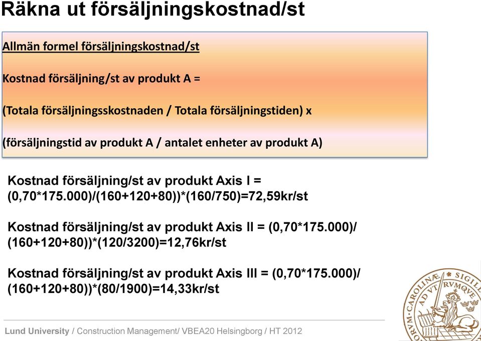 försäljning/st av produkt Axis I = (0,70*175.