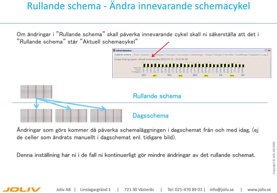 görs kommer då påverka schemaläggningen i dagschemat från och med idag, (ej de celler som ändrats manuellt i