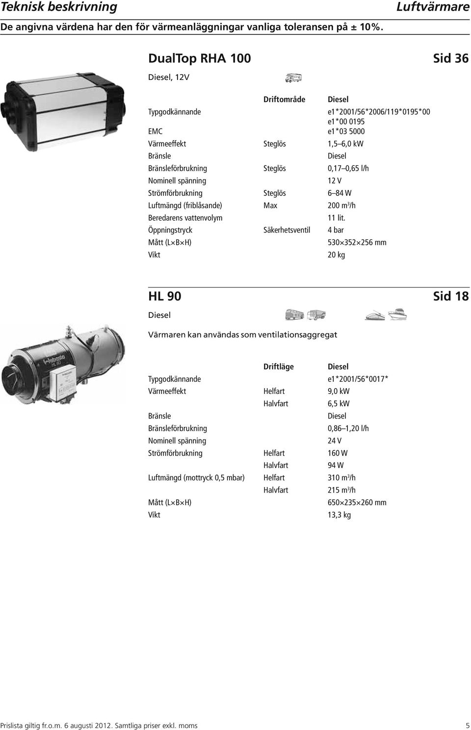 Steglös 0,17 0,65 l/h Nominell spänning 12 V Strömförbrukning Steglös 6 84 W Luftmängd (friblåsande) Max 200 m 3 /h Beredarens vattenvolym 11 lit.