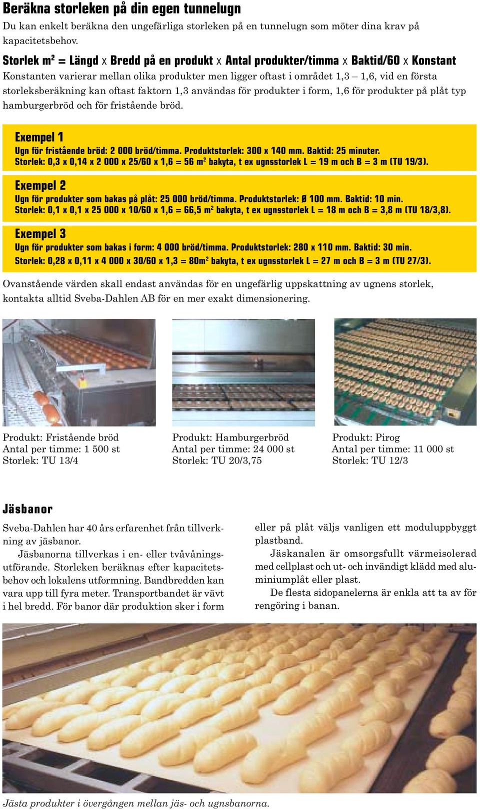 storleksberäkning kan oftast faktorn 1,3 användas för produkter i form, 1,6 för produkter på plåt typ hamburgerbröd och för fristående bröd. Exempel 1 Ugn för fristående bröd: 2 000 bröd/timma.