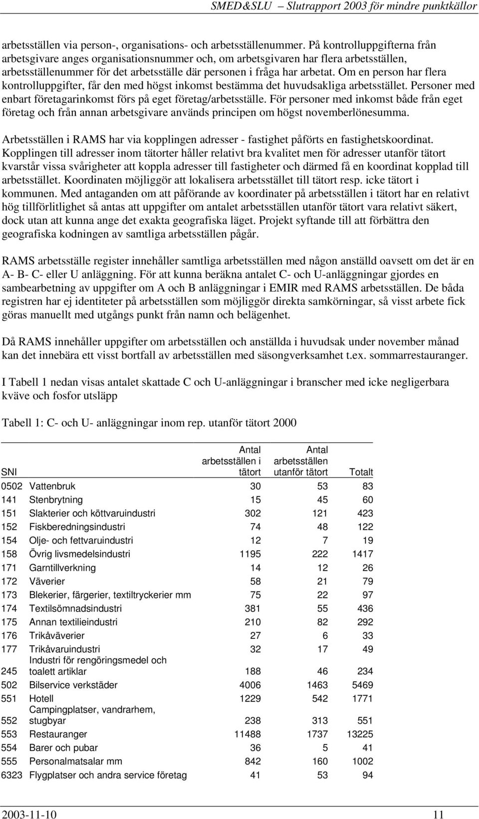 Om en person har flera kontrolluppgifter, får den med högst inkomst bestämma det huvudsakliga arbetsstället. Personer med enbart företagarinkomst förs på eget företag/arbetsställe.