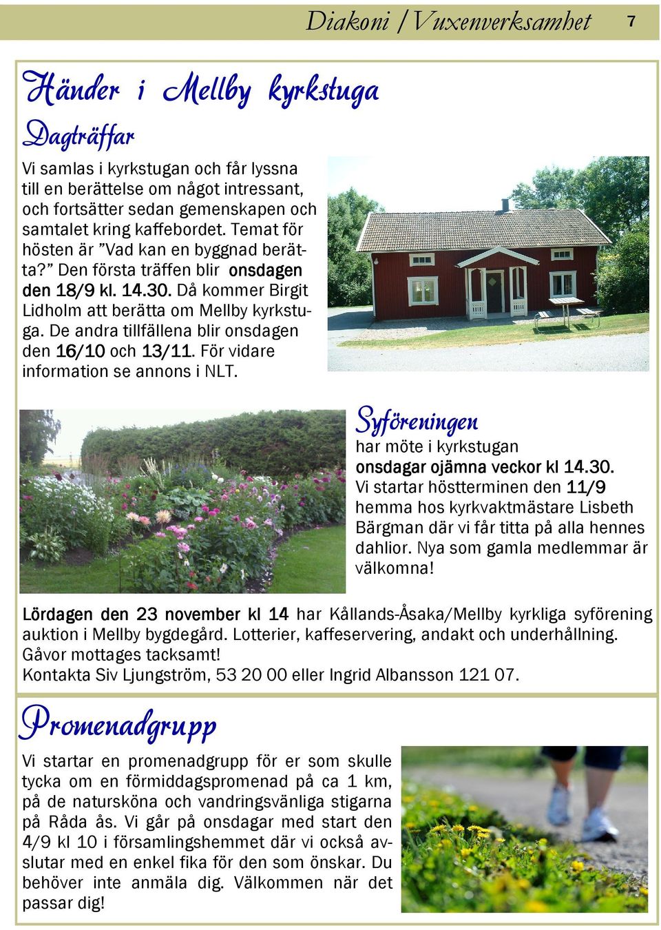 De andra tillfällena blir onsdagen den 16/10 och 13/11. 13/11 För vidare information se annons i NLT. Syföreningen har möte i kyrkstugan onsdagar ojämna veckor kl 14.30.