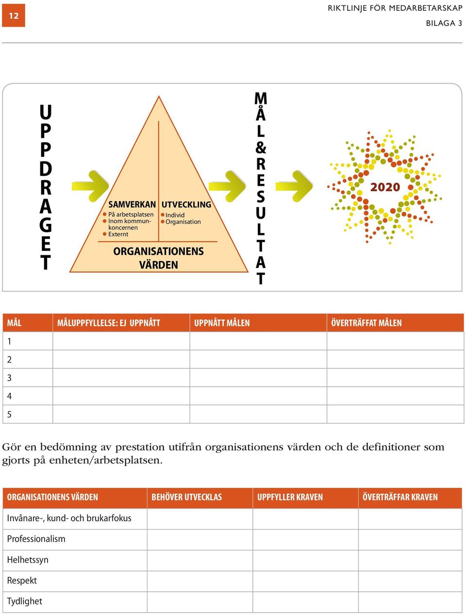 bedömning av prestation utifrån organisationens värden och de definitioner som gjorts på enheten/arbetsplatsen.