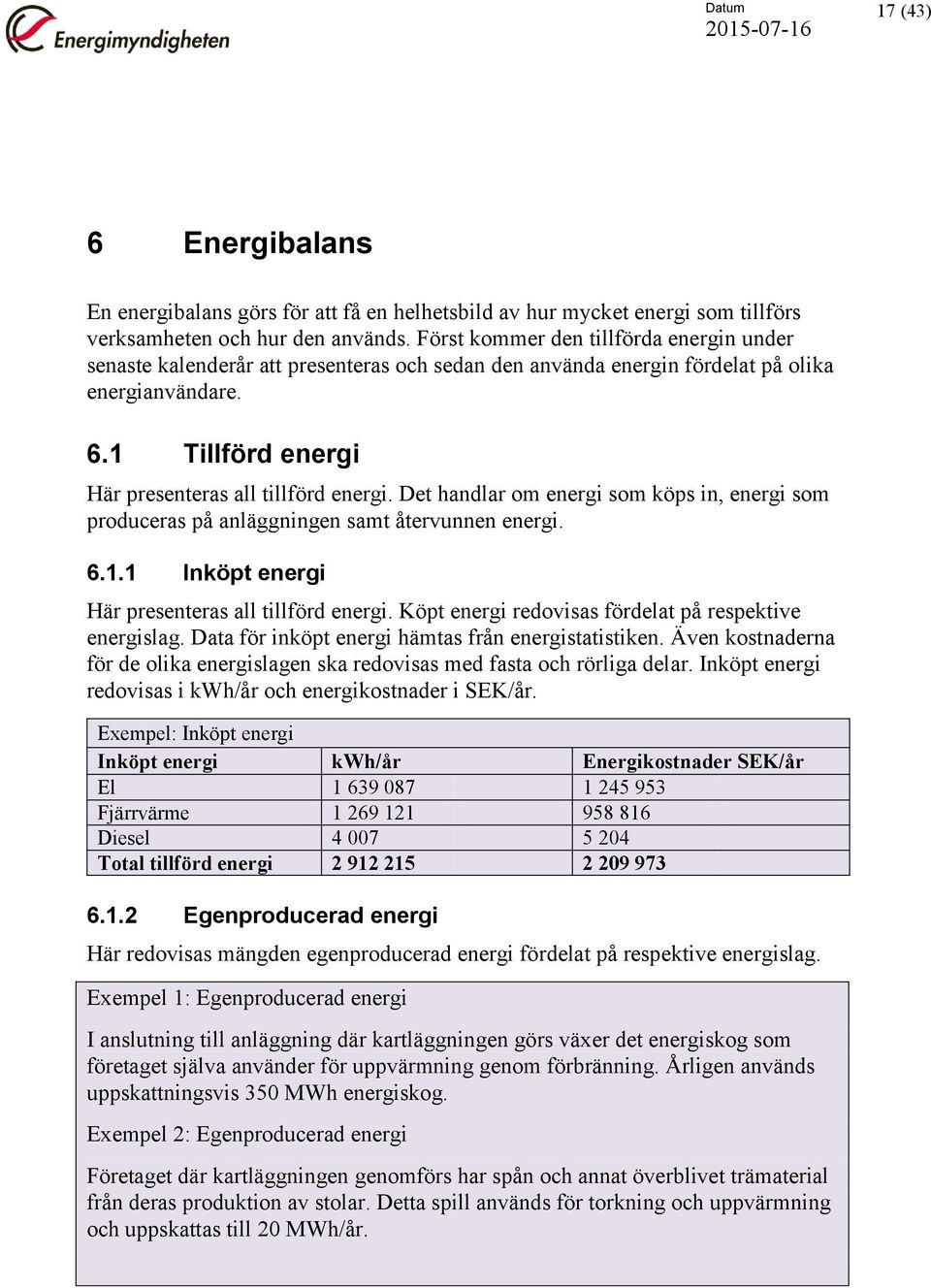 Det handlar om energi som köps in, energi som produceras på anläggningen samt återvunnen energi. 6.1.1 Inköpt energi Här presenteras all tillförd energi.