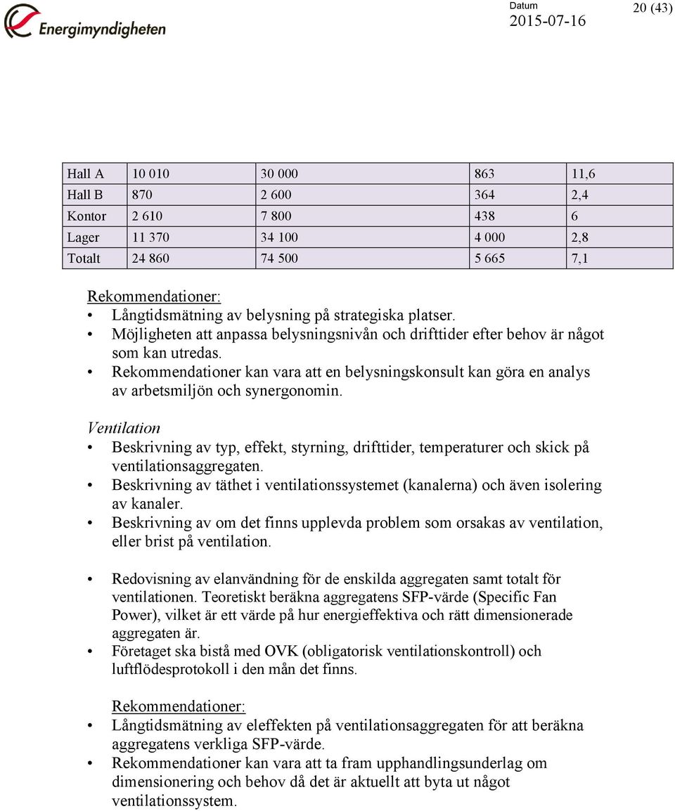 Rekommendationer kan vara att en belysningskonsult kan göra en analys av arbetsmiljön och synergonomin.