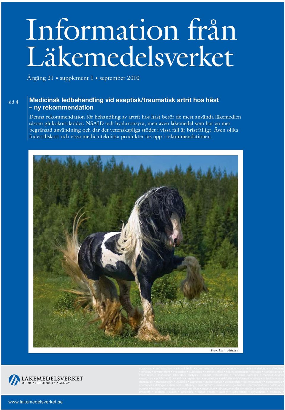 är bristfälligt. Även olika fodertillskott och vissa medicintekniska produkter tas upp i rekommendationen.