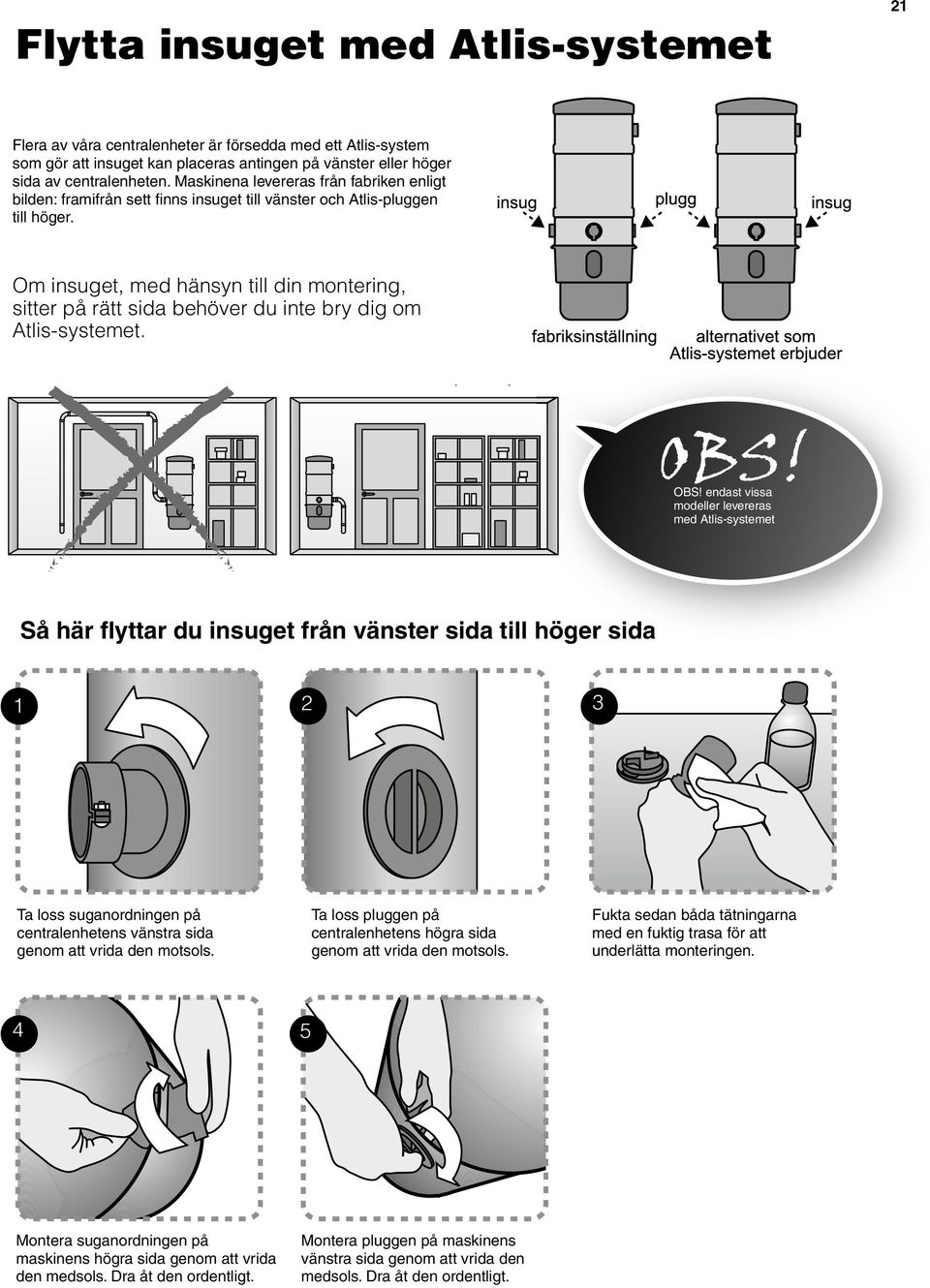 Om insuget, med hänsyn till din montering, sitter på rätt sida behöver du inte bry dig om Atlis-systemet. OBS!