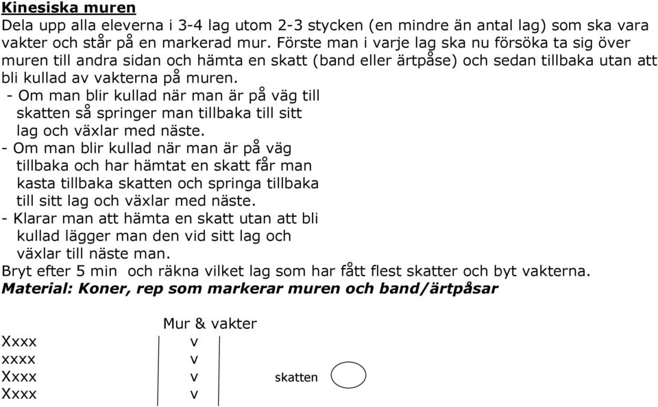 - Om man blir kullad när man är på väg till skatten så springer man tillbaka till sitt lag och växlar med näste.