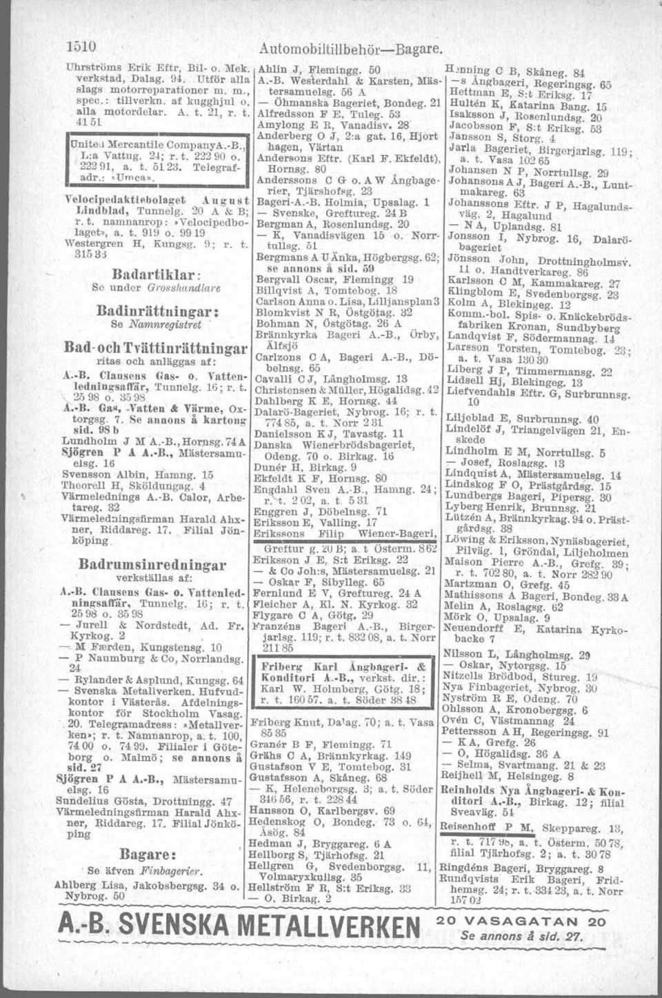 t. Norr 26821. Telegrafadr.: JAutobjörkström». DroSkägarnes Inköpsförening u., p. a., Kungstensg. 4, a. t. Norr 1033 o. Hagag. 24; a. t. Norr 18920 Garagebolaget A.-B.