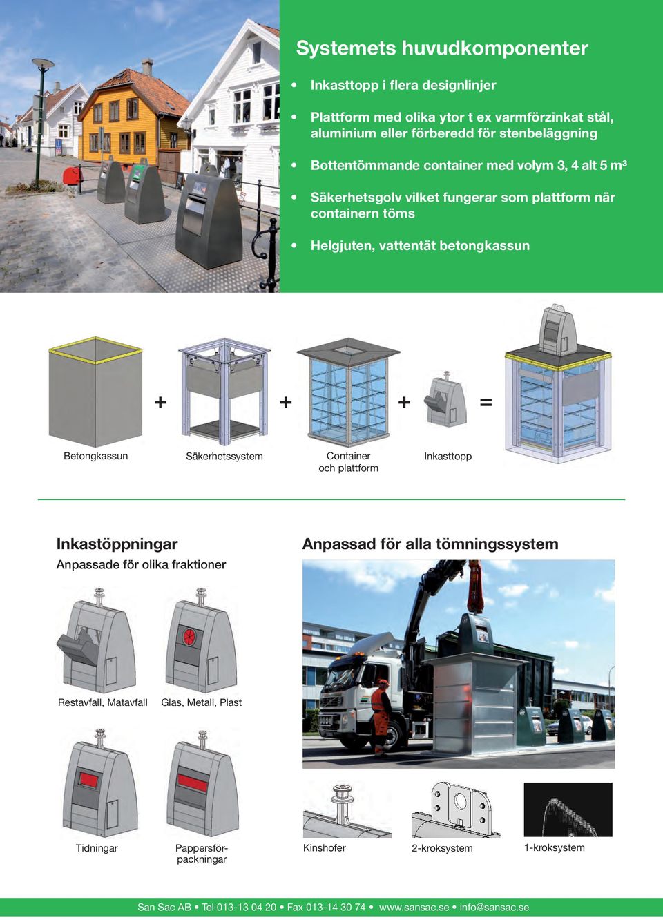 vattentät betongkassun + + + = Betongkassun Säkerhetssystem Container och plattform Inkasttopp Inkastöppningar Anpassade för olika