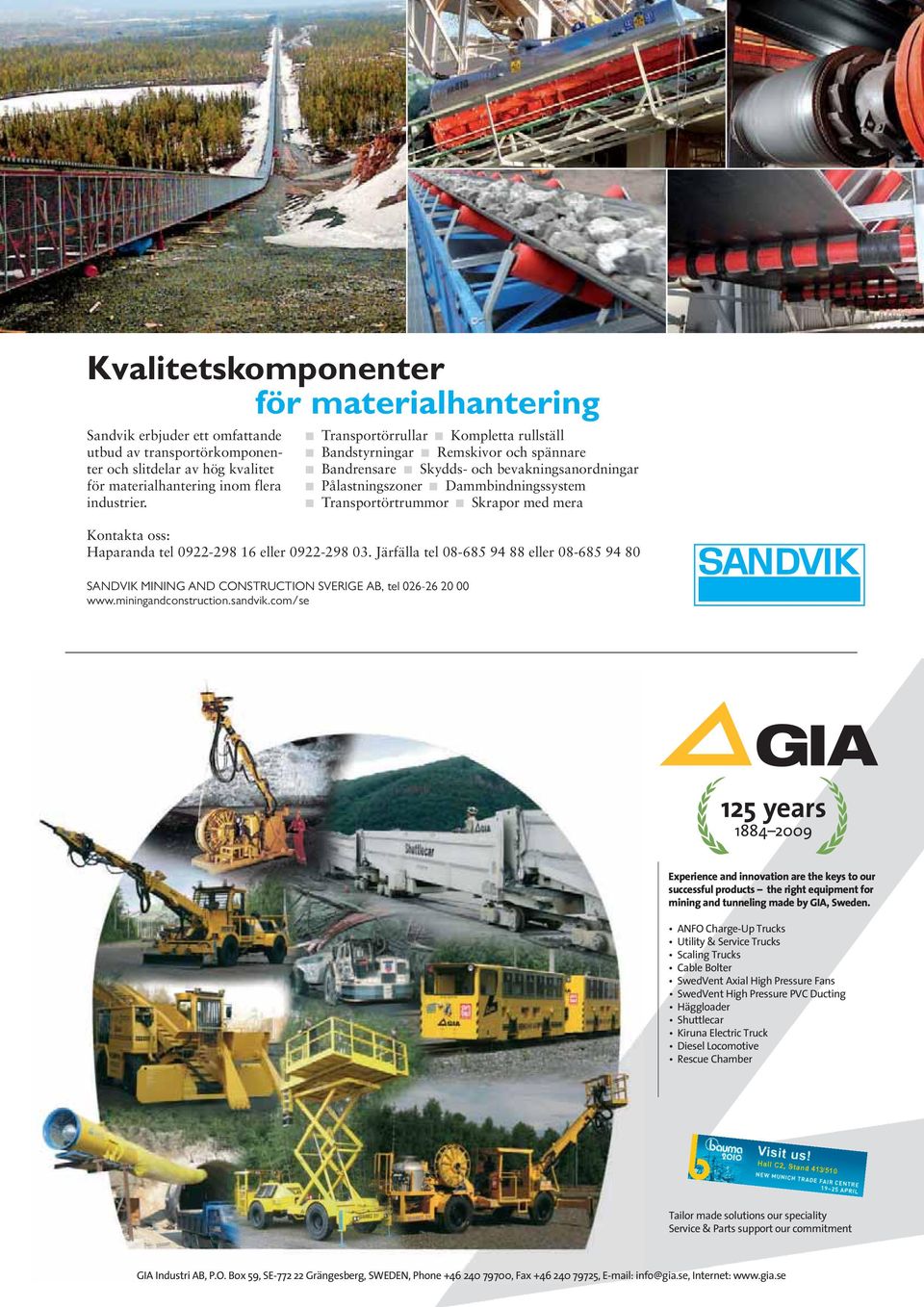 com/se Transportörrullar Kompletta rullställ Bandstyrningar Remskivor och spännare Bandrensare Skydds- och bevakningsanordningar Pålastningszoner Dammbindningssystem Transportörtrummor Skrapor med