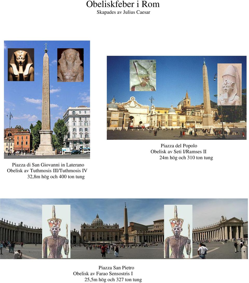 tung Piazza del Popolo Obelisk av Seti I/Ramses II 24m hög och 310 ton