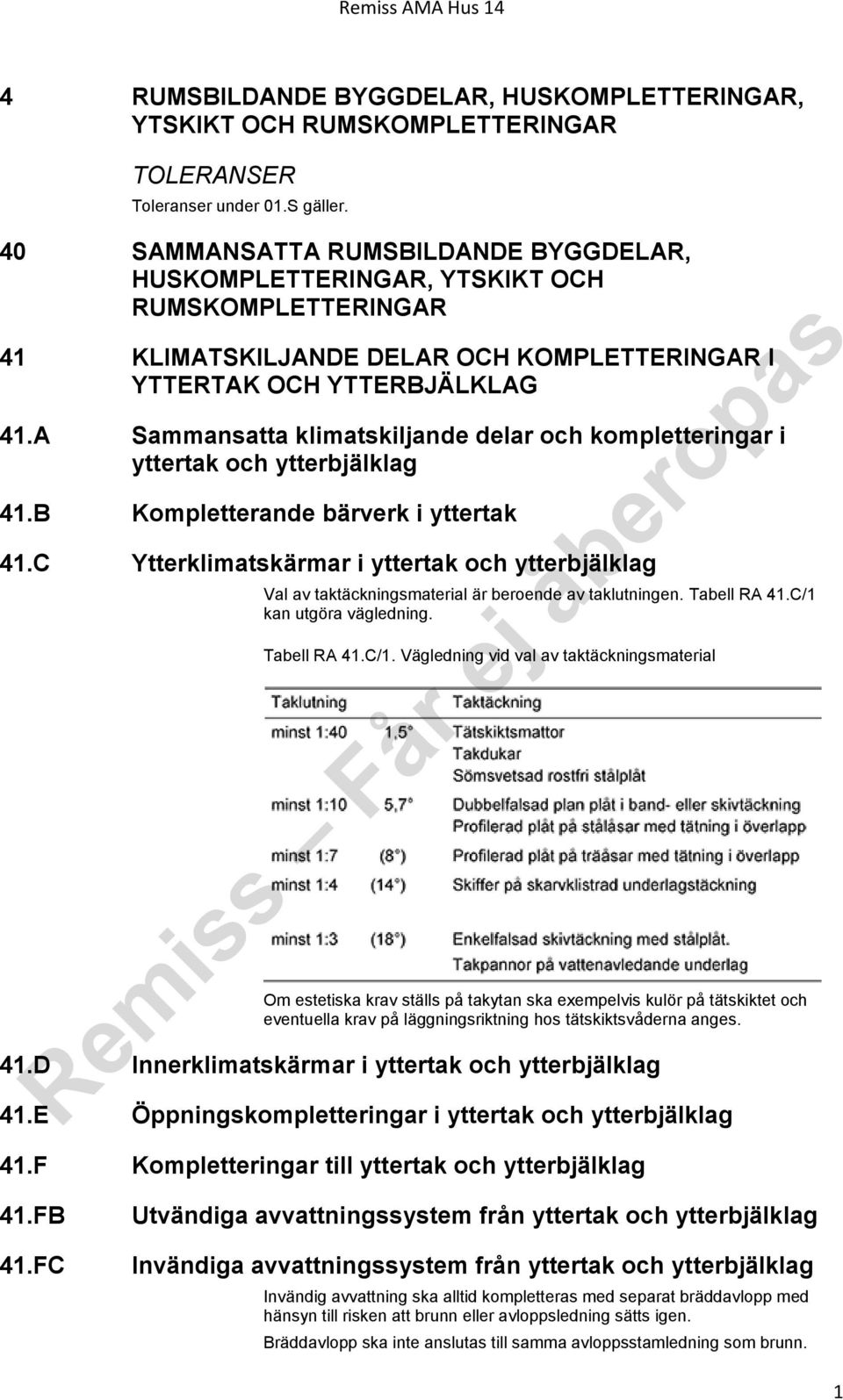 A Sammansatta klimatskiljande delar och kompletteringar i yttertak och ytterbjälklag 41.B Kompletterande bärverk i yttertak 41.