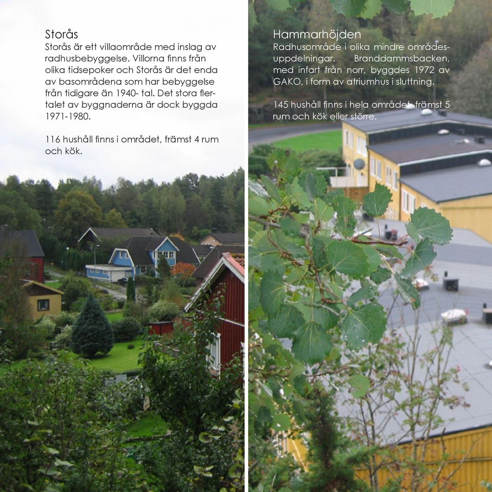 Det stora flertalet av byggnaderna är dock byggda 1971-1980. Hammarhöjden Radhusområde i olika mindre områdesuppdelningar.