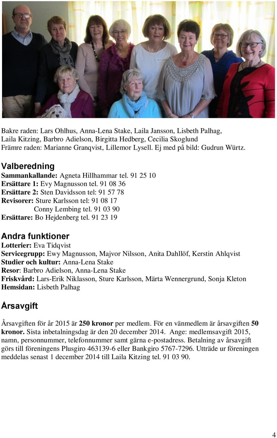 91 08 36 Ersättare 2: Sten Davidsson tel: 91 57 78 Revisorer: Sture Karlsson tel: 91 08 17 Conny Lembing tel. 91 03 90 Ersättare: Bo Hejdenberg tel.