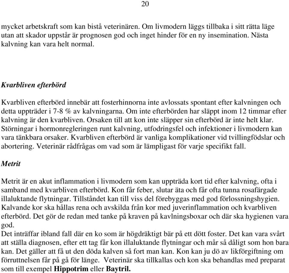 Om inte efterbörden har släppt inom 12 timmar efter kalvning är den kvarbliven. Orsaken till att kon inte släpper sin efterbörd är inte helt klar.